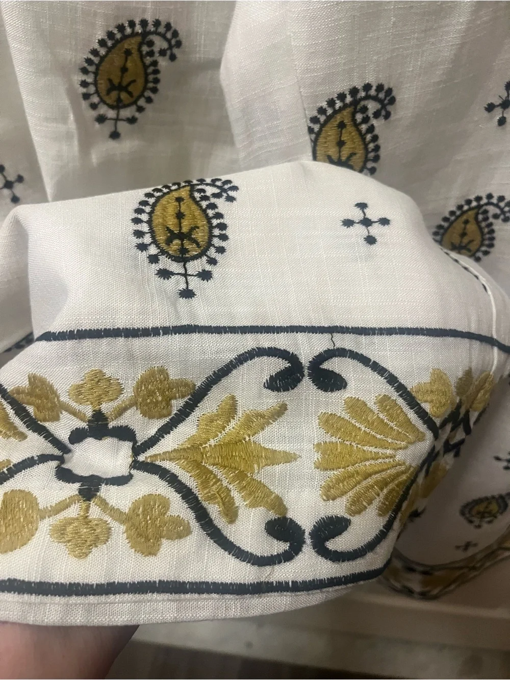 Zara Ecru Embroidered‎ Linen-Blend Paisley Printed Wide Leg Pants. Size XL.